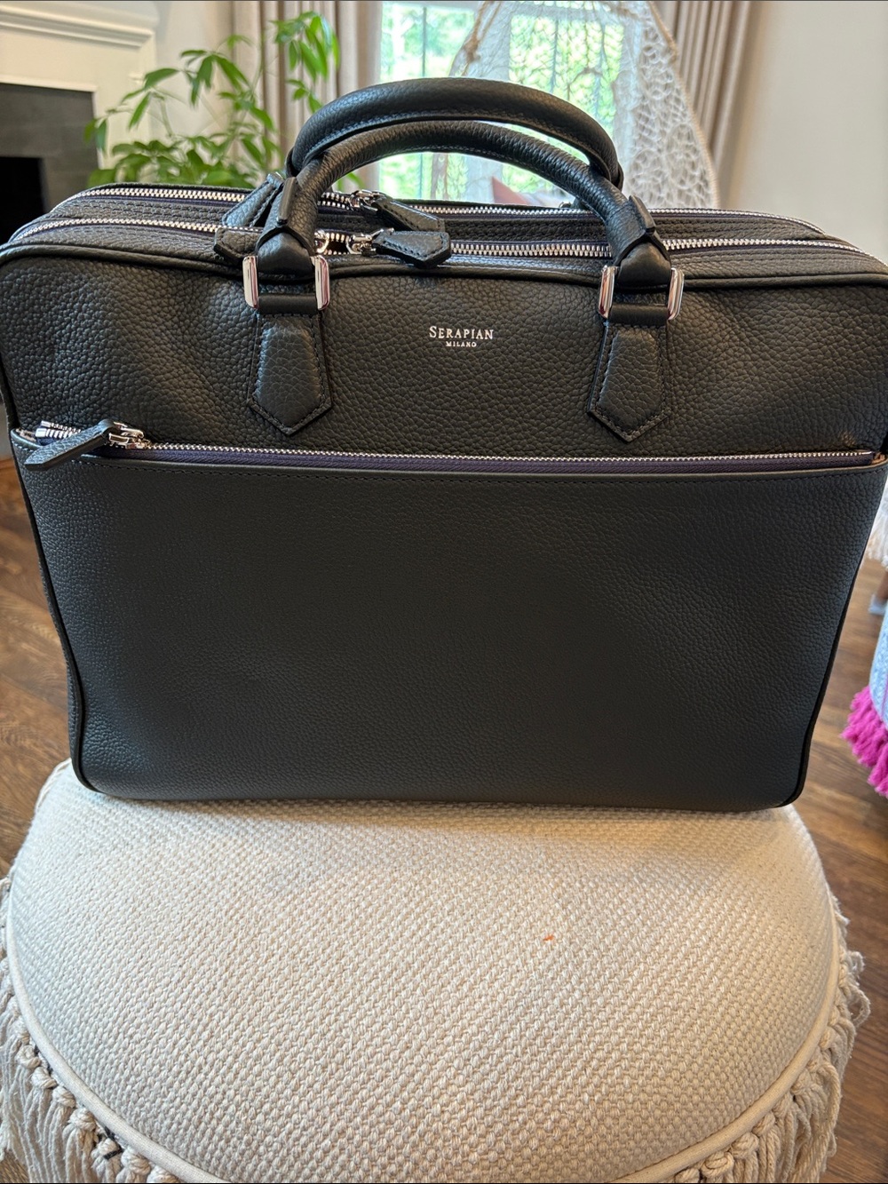 Serapian Double Briefcase in Navy Leather NWT